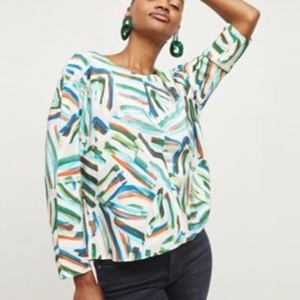 MM Lafleur Wren Washable Silk Top in City Lights  Brushstroke Print - Medium